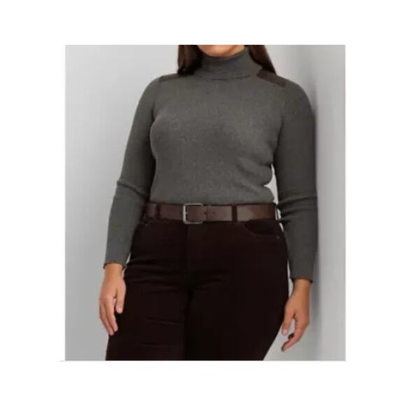 LAUREN Ralph Lauren  Faux Leather Trim Ribbed Turtleneck  Sweater 1X NWT - Picture 1 of 1